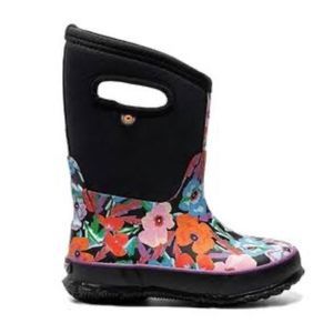 Bogs Classic Pansies Boot Youth Waterproof Black Floral Boots Girls Size 10